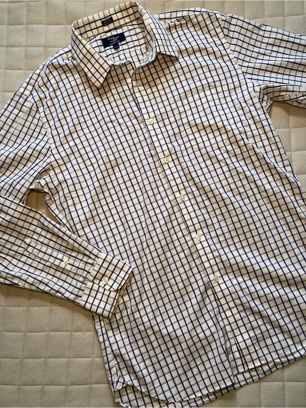 J. Crew Men’s White Dress Shirt with Navy Windowpane Check